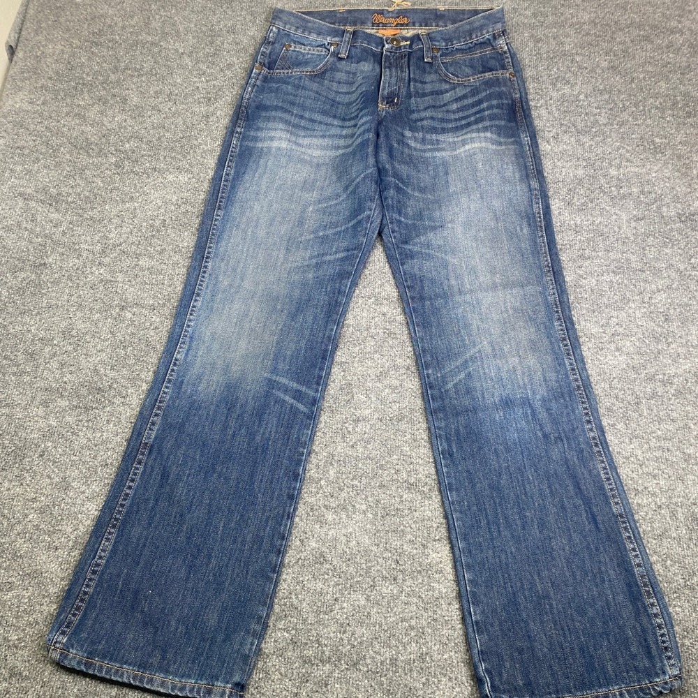 Wrangler Mens WRT20NS Retro Boot Cut Blue Denim Jeans 31x34 Medium Wash - Picture 1 of 9